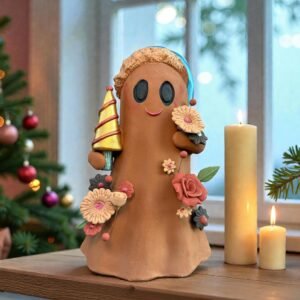 Handmade Mexican Christmas Ghost Sculpture, Clay Holiday Figurine, Metepec Pottery Art, Unique Christmas Home Decor