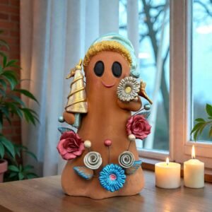 Handmade Mexican Christmas Ghost Sculpture, Clay Holiday Figurine, Metepec Pottery Art, Unique Christmas Home Decor