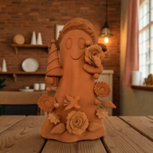Handmade Mexican Christmas Ghost Sculpture, Clay Holiday Figurine, Metepec Pottery Art, Unique Christmas Home Decor