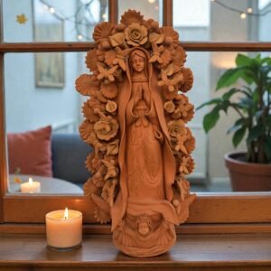 XL Large Virgin Mary clay pieces, Wall hanging  ornaments,  Mexican decoration, Mary Virgin 23.7” sculpture, Technique natural color