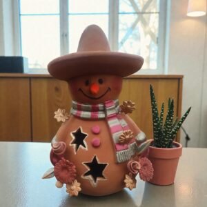 Snowman Sculpture Handmade Metepec, Christmas Decor For Girt, Tea Light,  Candle Holder, Folk Art Figurine, Frosty, Muñeco De Nieve