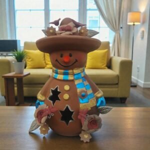 Snowman Sculpture Handmade Metepec, Christmas Decor For Girt, Tea Light,  Candle Holder, Folk Art Figurine, Frosty, Muñeco De Nieve