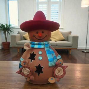 Snowman Sculpture Handmade Metepec, Christmas Decor For Girt, Tea Light,  Candle Holder, Folk Art Figurine, Frosty, Muñeco De Nieve