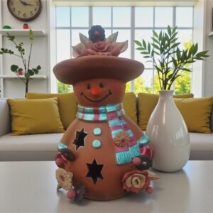 Snowman Sculpture Handmade Metepec, Christmas Decor For Girt, Tea Light,  Candle Holder, Folk Art Figurine, Frosty, Muñeco De Nieve