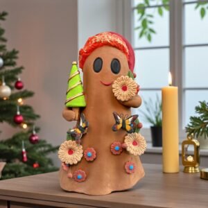 Handmade Mexican Christmas Ghost Sculpture, Clay Holiday Figurine, Metepec Pottery Art, Unique Christmas Home Decor