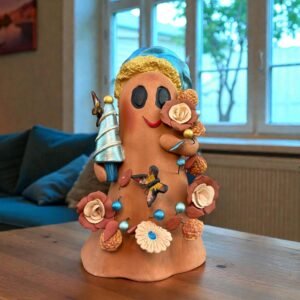 Handmade Mexican Christmas Ghost Sculpture, Clay Holiday Figurine, Metepec Pottery Art, Unique Christmas Home Decor