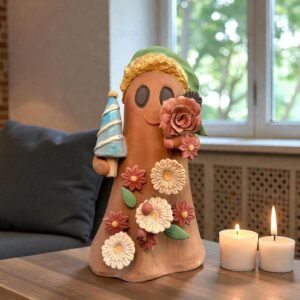 Handmade Mexican Christmas Ghost Sculpture, Clay Holiday Figurine, Metepec Pottery Art, Unique Christmas Home Decor