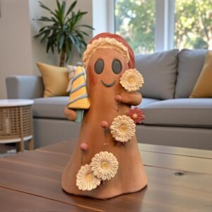 Handmade Mexican Christmas Ghost Sculpture, Clay Holiday Figurine, Metepec Pottery Art, Unique Christmas Home Decor