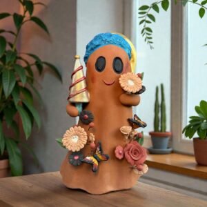 Handmade Mexican Christmas Ghost Sculpture, Clay Holiday Figurine, Metepec Pottery Art, Unique Christmas Home Decor