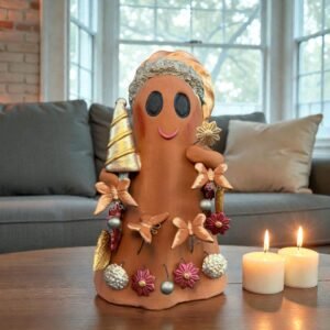 Handmade Mexican Christmas Ghost Sculpture, Clay Holiday Figurine, Metepec Pottery Art, Unique Christmas Home Decor