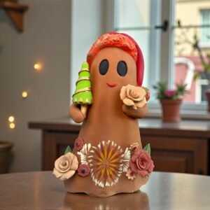 Handmade Mexican Christmas Ghost Sculpture, Clay Holiday Figurine, Metepec Pottery Art, Unique Christmas Home Decor
