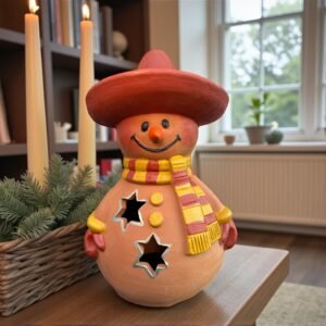 Snowman Sculpture Handmade Metepec, Christmas Decor For Girt, Tea Light,  Candle Holder, Folk Art Figurine, Frosty, Muñeco De Nieve
