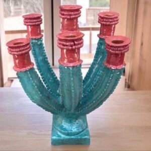 Large Cactus Candle Holder Glazed From Michoacan Made Of Clay Home Decor Centerpiece, Holds 7  Candles, Handcrafted Modern Or Vintage Piece