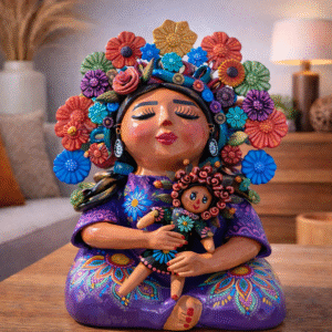 Pachamama Handmade Sculpture – Mexican Mother Earth Art, Colorful Clay Figurine, Spiritual Decor, Indigenous Folk Art, Home Decor Metepec