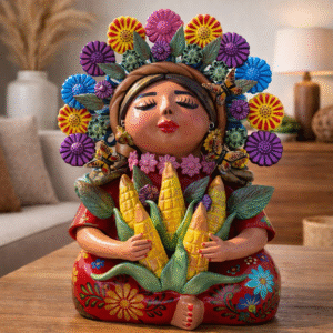 Pachamama Handmade Sculpture – Mexican Mother Earth Art, Colorful Clay Figurine, Spiritual Decor, Indigenous Folk Art, Home Decor Metepec