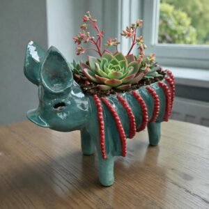 Handmade Glazed Pig Planter Or Salsa Bowl From Michoacán, Mexican Ceramic Pig, Artisan Pottery, Succulent Planter, Mexican Kitchen Decor