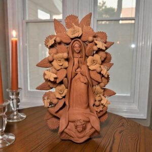 Virgin Mary Handmade Clay Piece, Virgen de Guadalupe  Mexican Decoration, Mary Virgin Sculpture, Metepec Estado de México Virgencita
