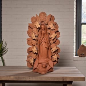 Virgin Mary Handmade Clay Piece, Virgen de Guadalupe  Mexican Decoration, Mary Virgin Sculpture, Metepec Estado de México Virgencita