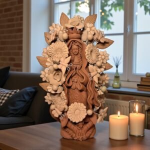 Virgin Mary Handmade Clay Piece, Virgen de Guadalupe  Mexican Decoration, Mary Virgin Sculpture, Metepec Estado de México Virgencita