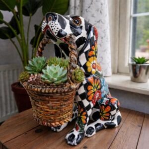 Talavera Dalmatian Dog Sculpture  Ceramic Dog, Talavera Pottery, Puebla Planter Pottery, Cocker Spaniel Statue Handmade And Hand Painted Pot