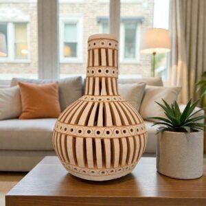 Handmade Clay Vase Santa María Atzompa Oaxaca, White And Brown Mexican Pottery, Rustic Boho Home Decor, Ceramic Planter Or Candle Holder