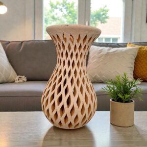 Handmade Clay Vase Santa María Atzompa Oaxaca, White And Brown Mexican Pottery, Rustic Boho Home Decor, Ceramic Planter Or Candle Holder