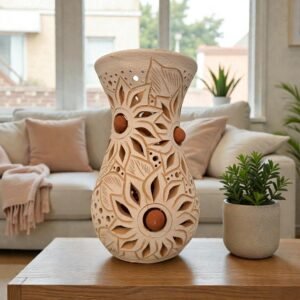 Handmade Clay Vase Santa María Atzompa Oaxaca, White And Brown Mexican Pottery, Rustic Boho Home Decor, Ceramic Planter Or Candle Holder