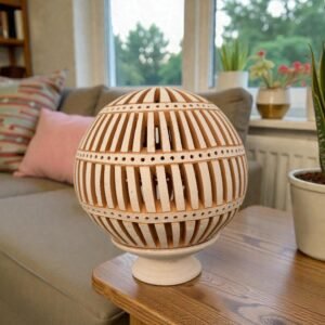 Hand Carved Clay Luminary, Mexican Terracotta Candle Holder, Handmade Geometric Lamp, Oaxaca Artisan Home Decor Santa María Atzompa