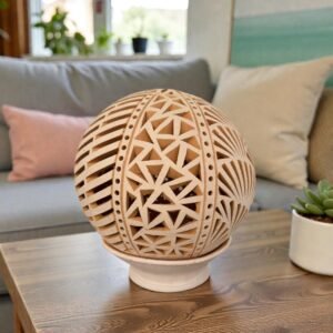 Hand Carved Clay Luminary, Mexican Terracotta Candle Holder, Handmade Geometric Lamp, Oaxaca Artisan Home Decor Santa María Atzompa