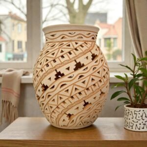 Handmade Clay Vase Santa María Atzompa Oaxaca, White And Brown Mexican Pottery, Rustic Boho Home Decor, Ceramic Planter Or Candle Holder