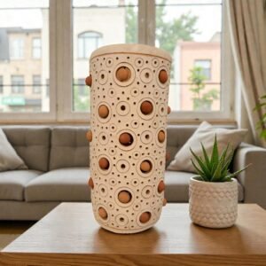 Handmade Clay Vase Santa María Atzompa Oaxaca, White And Brown Mexican Pottery, Rustic Boho Home Decor, Ceramic Planter Or Candle Holder