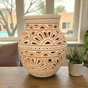 Handmade Clay Vase Santa María Atzompa Oaxaca, White And Brown Mexican Pottery, Rustic Boho Home Decor, Ceramic Planter Or Candle Holder