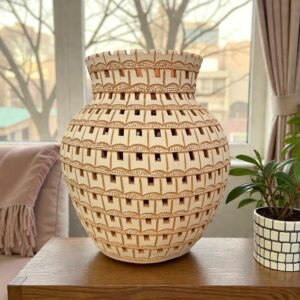 Handmade Clay Vase Santa María Atzompa Oaxaca, White And Brown Mexican Pottery, Rustic Boho Home Decor, Ceramic Planter Or Candle Holder