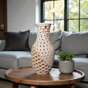 Handmade Clay Vase Santa María Atzompa Oaxaca, White And Brown Mexican Pottery, Rustic Boho Home Decor, Ceramic Planter Or Candle Holder