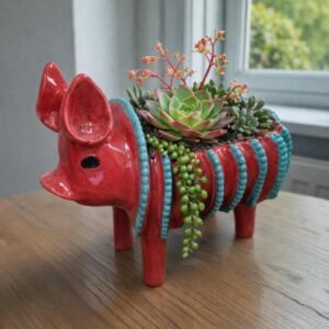 Handmade Glazed Pig Planter Or Salsa Bowl From Michoacán, Mexican Ceramic Pig, Artisan Pottery, Succulent Planter, Mexican Kitchen Decor