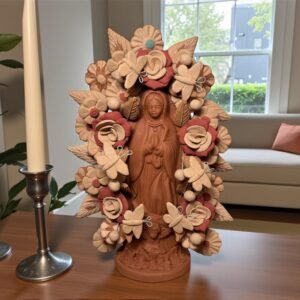 Virgin Mary Handmade Clay Piece, Virgen de Guadalupe  Mexican Decoration, Mary Virgin Sculpture, Metepec Estado de México Virgencita