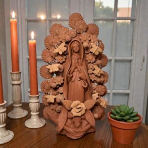 Virgin Mary Handmade Clay Piece, Virgen de Guadalupe  Mexican Decoration, Mary Virgin Sculpture, Metepec Estado de México Virgencita
