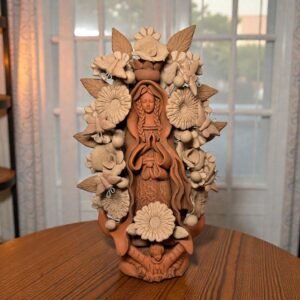 Virgin Mary Handmade Clay Piece, Virgen de Guadalupe  Mexican Decoration, Mary Virgin Sculpture, Metepec Estado de México Virgencita