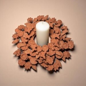 Corona De Adviento  Clay Handmade Candle Holder Advent Wreath With Natural Colors- Artisan Clay Centerpiece for Christmas Celebrations