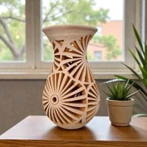 Handmade Clay Vase Santa María Atzompa Oaxaca, White And Brown Mexican Pottery, Rustic Boho Home Decor, Ceramic Planter Or Candle Holder