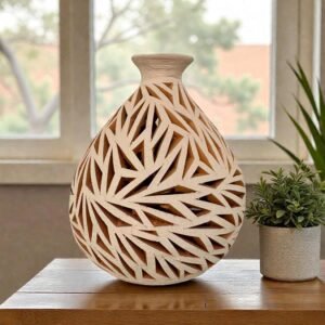 Handmade Clay Vase Santa María Atzompa Oaxaca, White And Brown Mexican Pottery, Rustic Boho Home Decor, Ceramic Planter Or Candle Holder