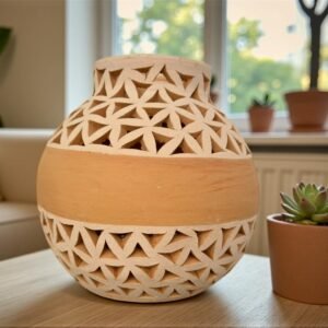 Handmade Clay Vase Santa María Atzompa Oaxaca, White And Brown Mexican Pottery, Rustic Boho Home Decor, Ceramic Planter Or Candle Holder