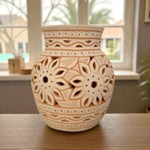 Handmade Clay Vase Santa María Atzompa Oaxaca, White And Brown Mexican Pottery, Rustic Boho Home Decor, Ceramic Planter Or Candle Holder