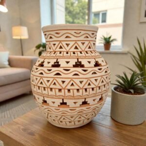 Handmade Clay Vase Santa María Atzompa Oaxaca, White And Brown Mexican Pottery, Rustic Boho Home Decor, Ceramic Planter Or Candle Holder