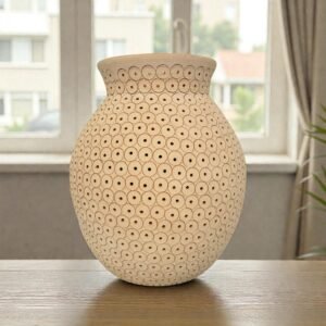 Handmade Clay Vase Santa María Atzompa Oaxaca, White And Brown Mexican Pottery, Rustic Boho Home Decor, Ceramic Planter Or Candle Holder