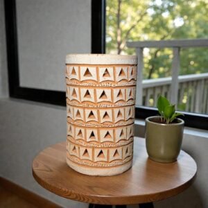 Handmade Clay Vase Santa María Atzompa Oaxaca, White And Brown Mexican Pottery, Rustic Boho Home Decor, Ceramic Planter Or Candle Holder