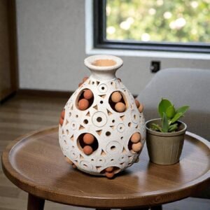 Handmade Clay Vase Santa María Atzompa Oaxaca, White And Brown Mexican Pottery, Rustic Boho Home Decor, Ceramic Planter Or Candle Holder