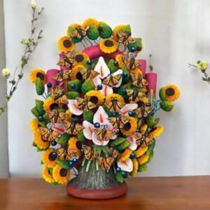 Mexican Monarch Butterfly Tree Of Life, Handcrafted Clay Sculpture From Metepec, Colorful Folk Art Decor, Árbol De La Vida 9” High