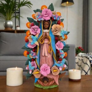 Virgin Mary Handmade Clay Piece, Virgen de Guadalupe  Mexican Decoration, Mary Virgin Sculpture, Metepec Estado de México Virgencita