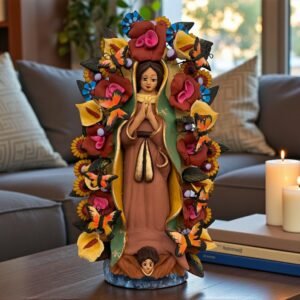 Virgin Mary Handmade Clay Piece, Virgen de Guadalupe  Mexican Decoration, Mary Virgin Sculpture, Metepec Estado de México Virgencita
